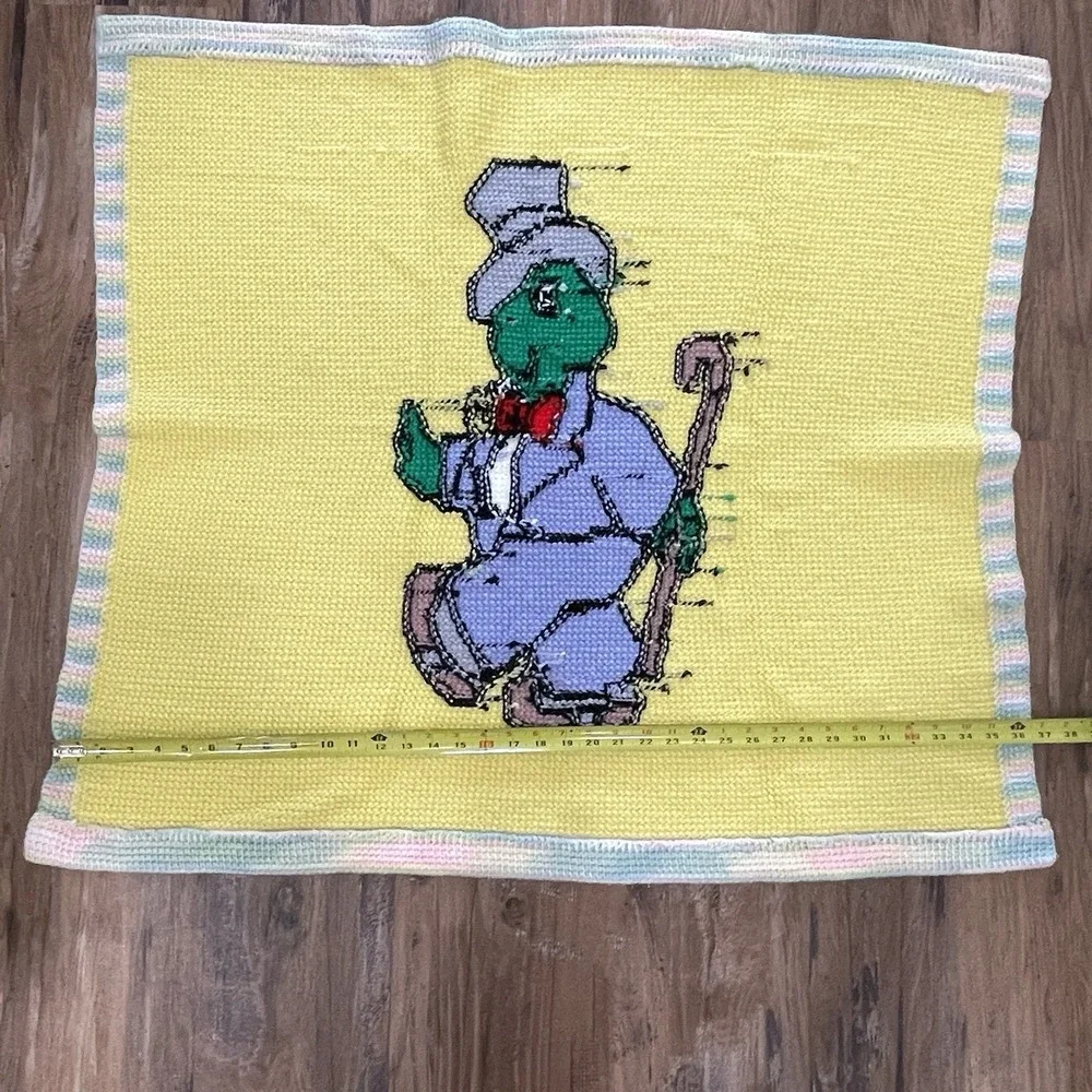 Vintage‎ Crochet Baby Blanket Turtle Gentleman Yellow Afghan 33x36